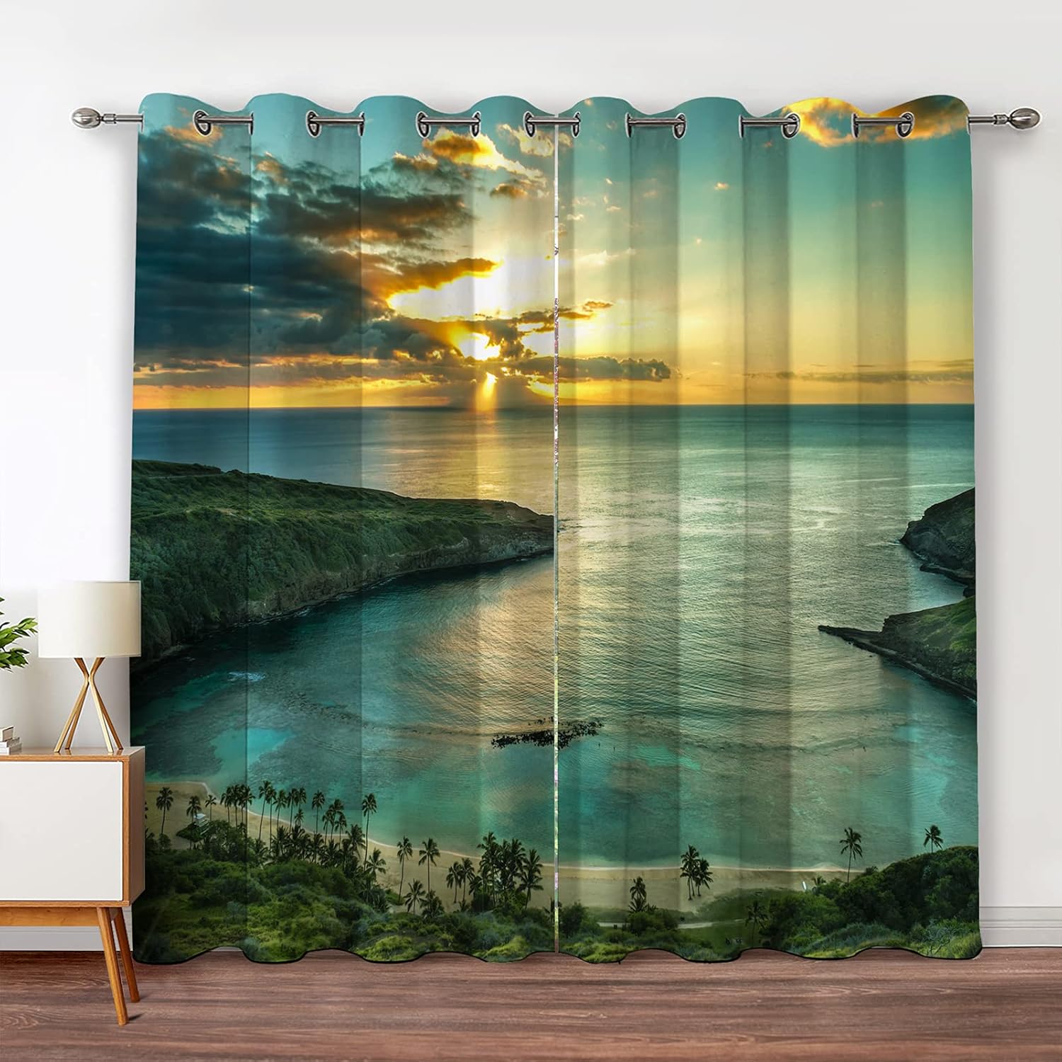 Jekeno Ocean Beach Blackout Curtains for Bedroom and Living Room