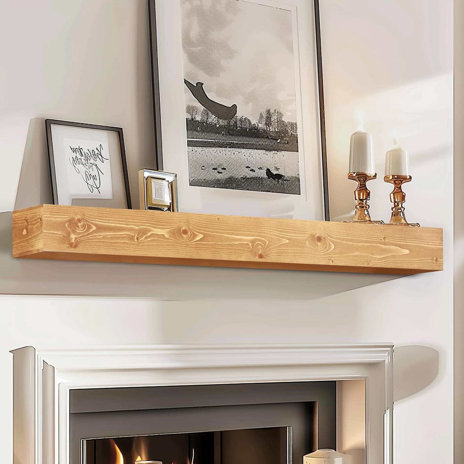 Handcrafted Rustic Solid Wood Fireplace Mantel for Modern Homes