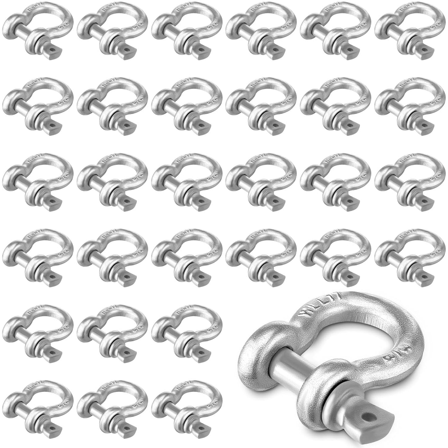 30 Pack 3/8 Inch D Ring Shackles for Marine and Home Use