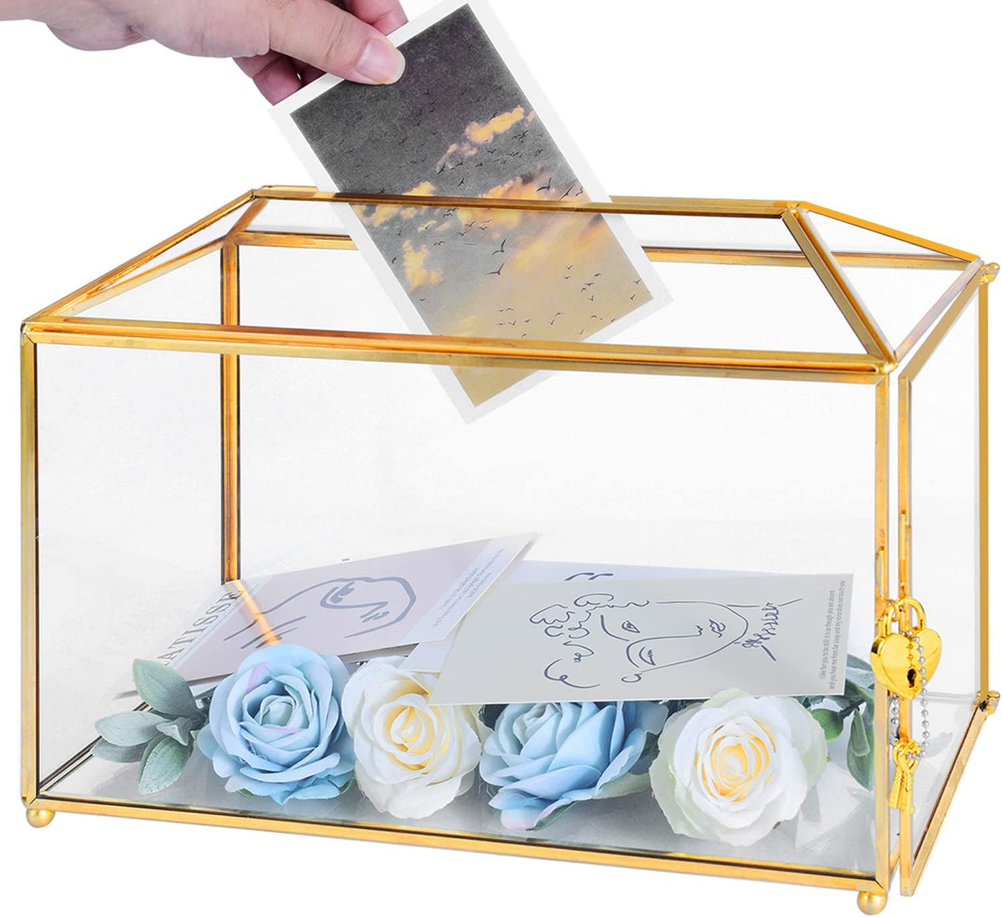 Elegant Glass Wedding Card Box with Lock for Special Events