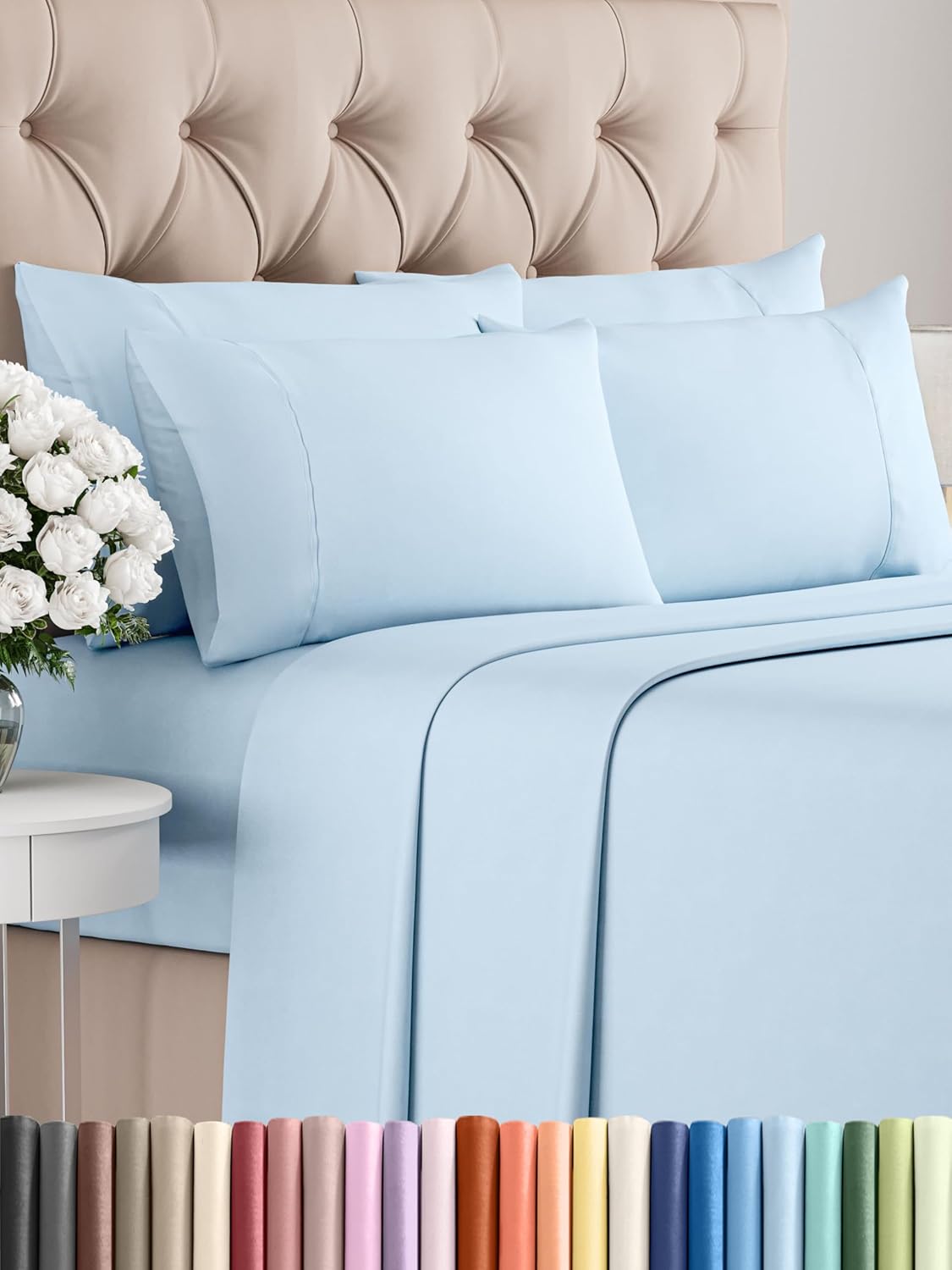 Queen Sheets Set 6 Piece - Soft Hotel Luxury Bedding in Baby Blue