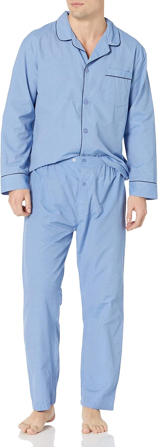 Hanes Men's Long Sleeve Plain Weave Pajama Set for Comfort