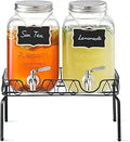 1-Gallon Glass Drink Dispenser 2-Pack with Stand and Lid - Party Ready
