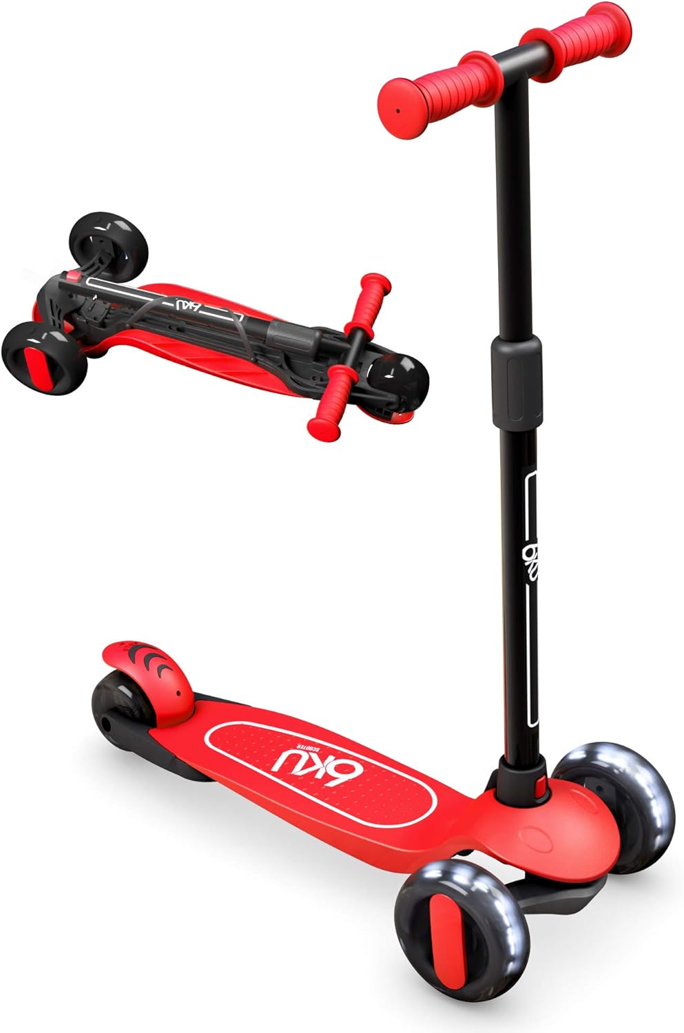6KU Kids Scooter with Flash Wheels for Ages 3-10, Adjustable Height