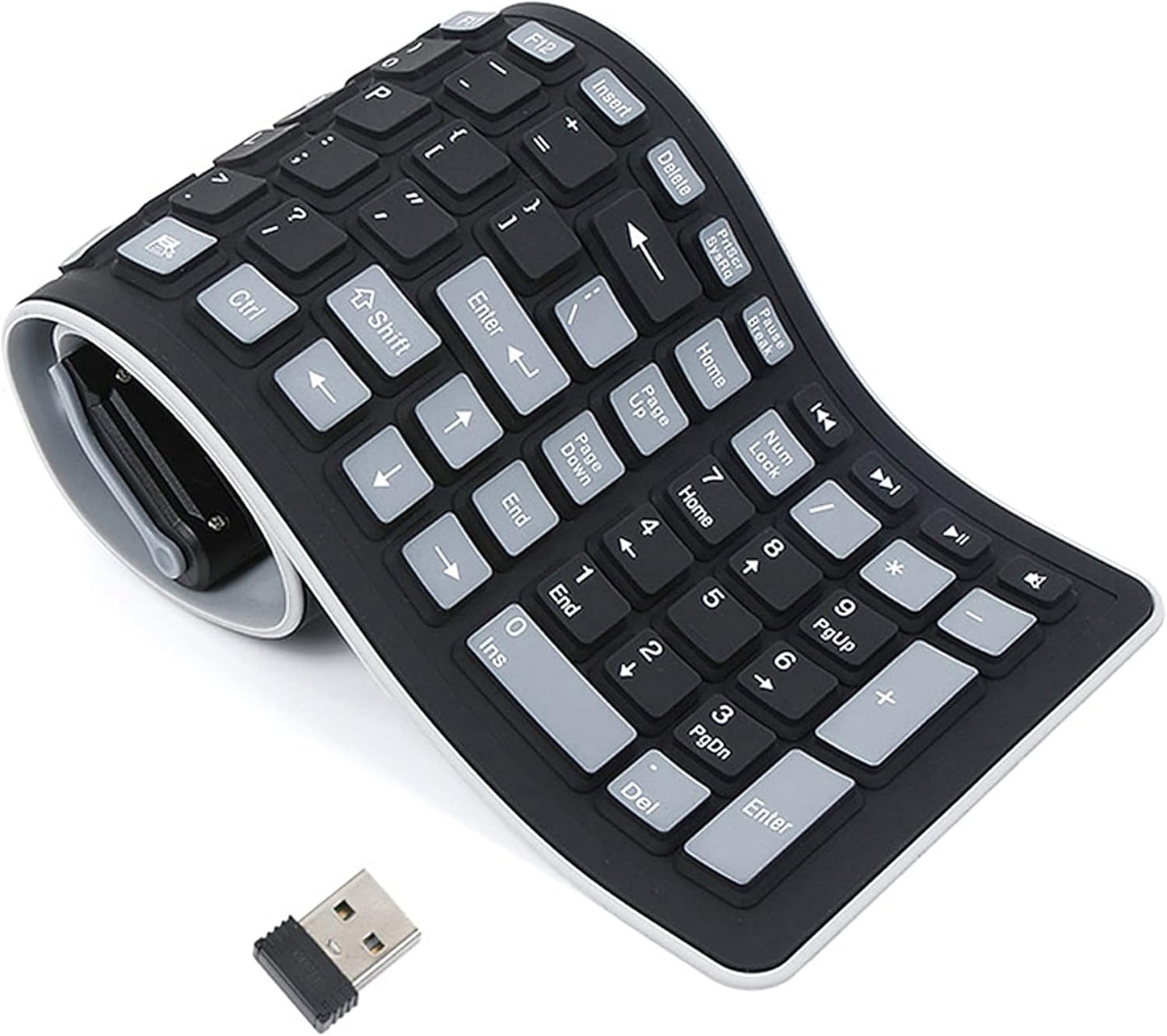 Seaciyan Wireless Silicone Keyboard - Portable & Roll Up for PC, Laptop - Black/Gray