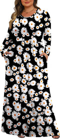 Tencede Womens Plus Size Maxi Dress Long Sleeve with Pockets soft