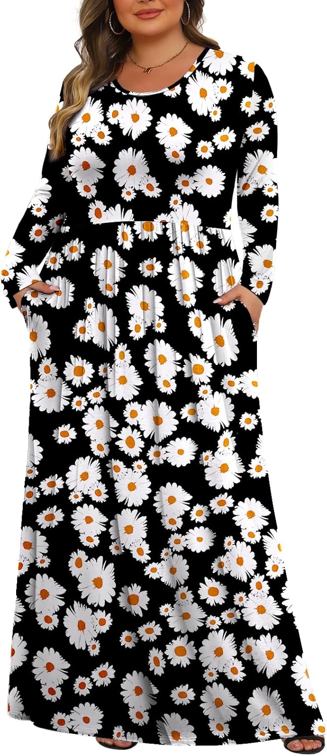 Tencede Womens Plus Size Maxi Dresses with Pockets for Comfort