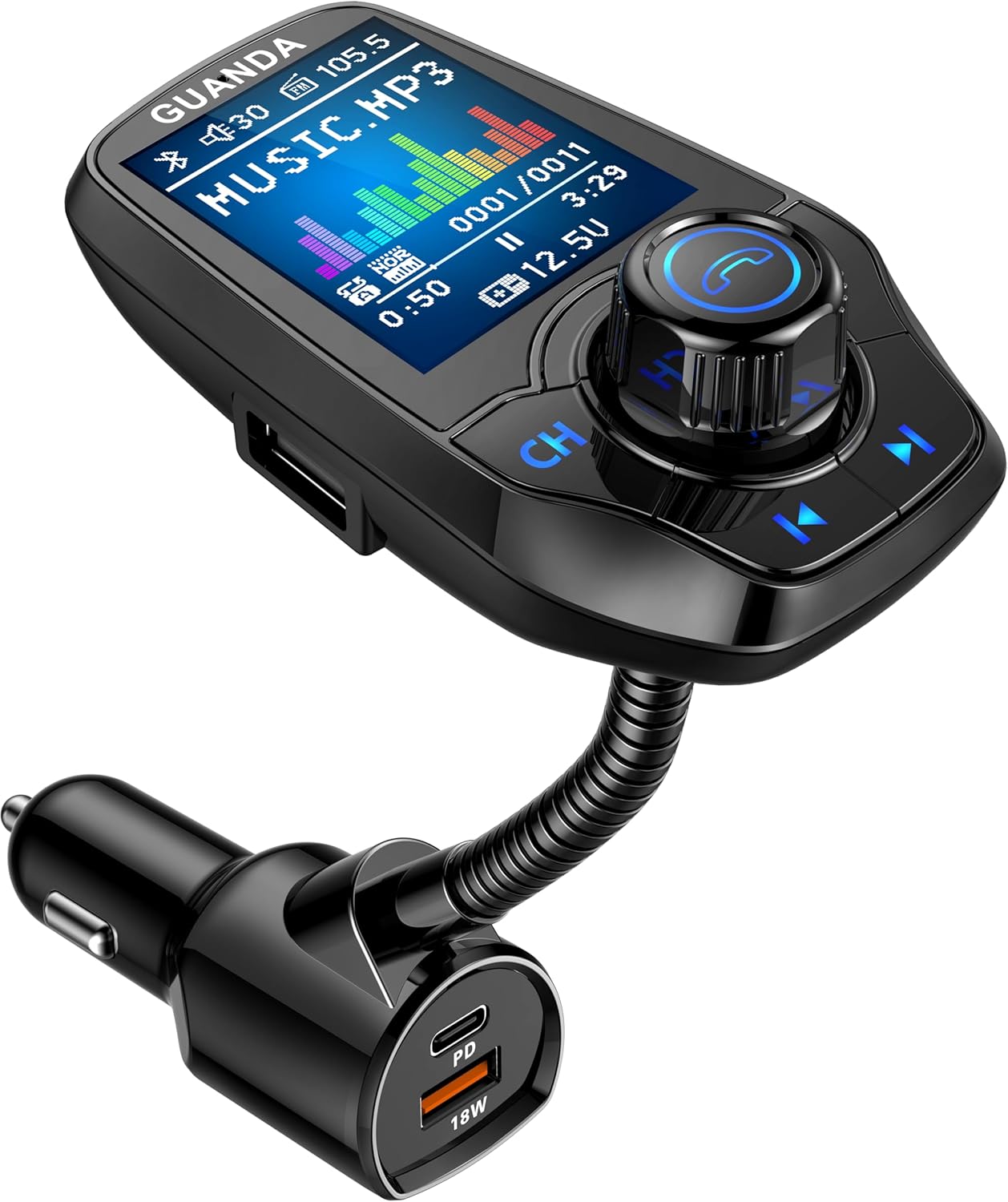 Upgraded Bluetooth FM Transmitter for Car with Color Display