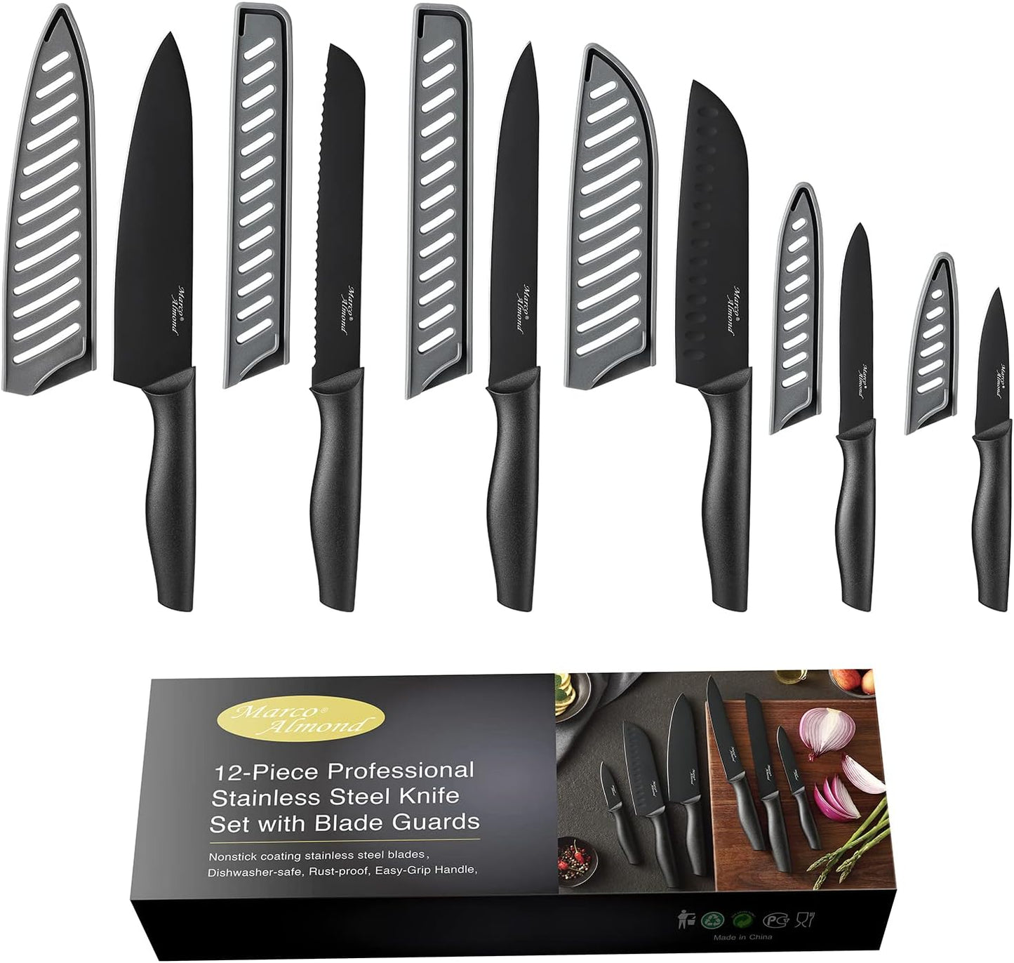 Kitchen Knife Set with Covers - 12-Piece Stainless Steel Knives