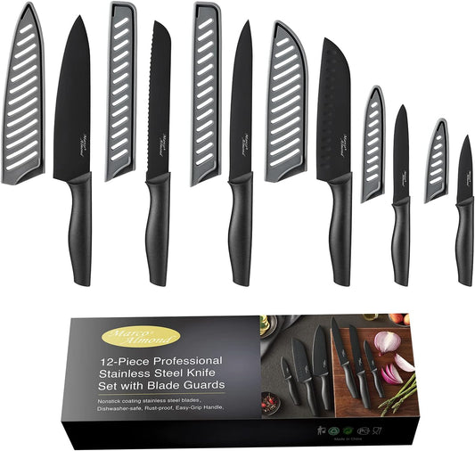 Kitchen Knife Set with Covers - 12-Piece Stainless Steel Knives