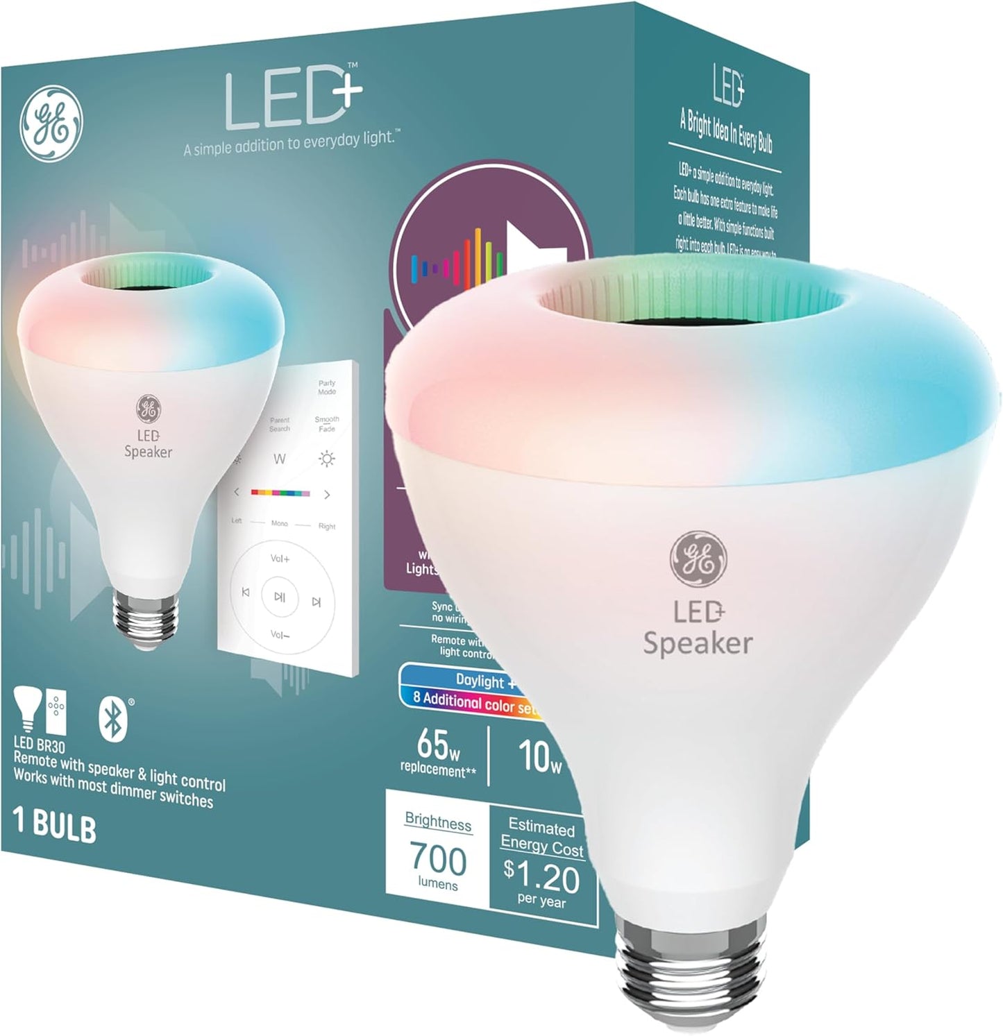 GE LED+ Color Changing Speaker Bulb with Remote for Home Use