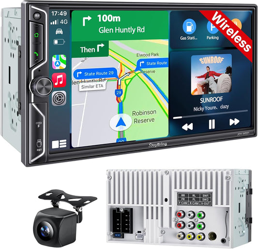 SJOYBRING QLED Double Din Car Stereo with Wireless CarPlay