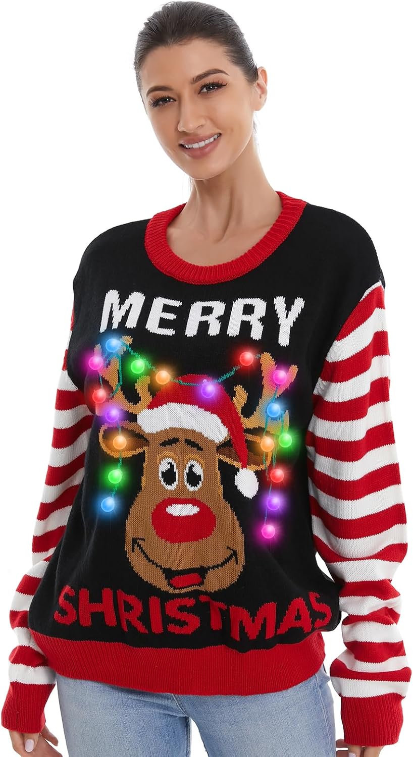Light Up Women Knitted Christmas Sweater for Festive Fun