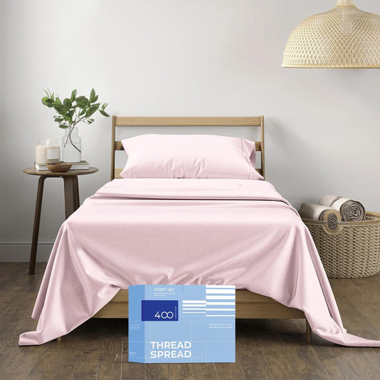 THREAD SPREAD 400 Thread Count Twin Cotton Sheets Set for Comfort