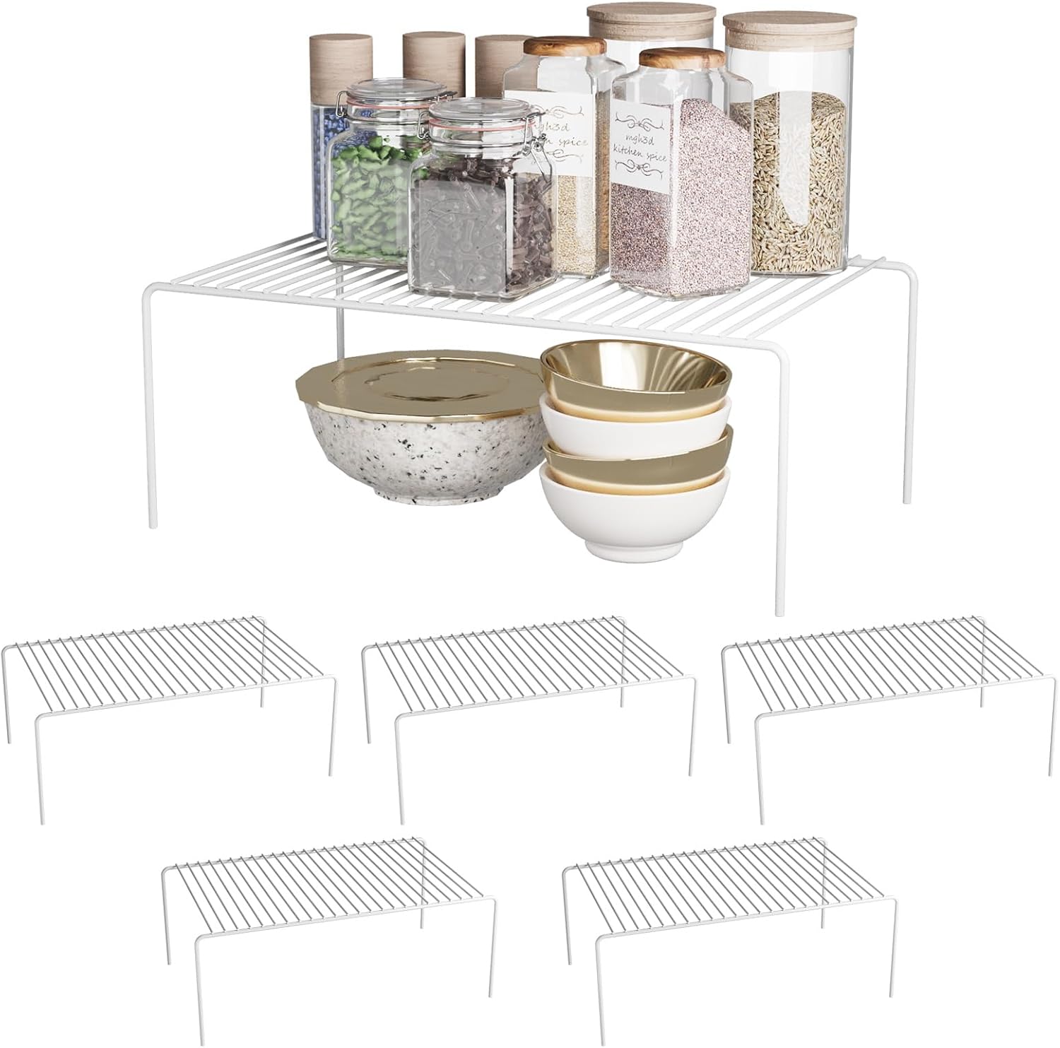 Medium White Cabinet Storage Shelf Rack Set of 6 for Organizing