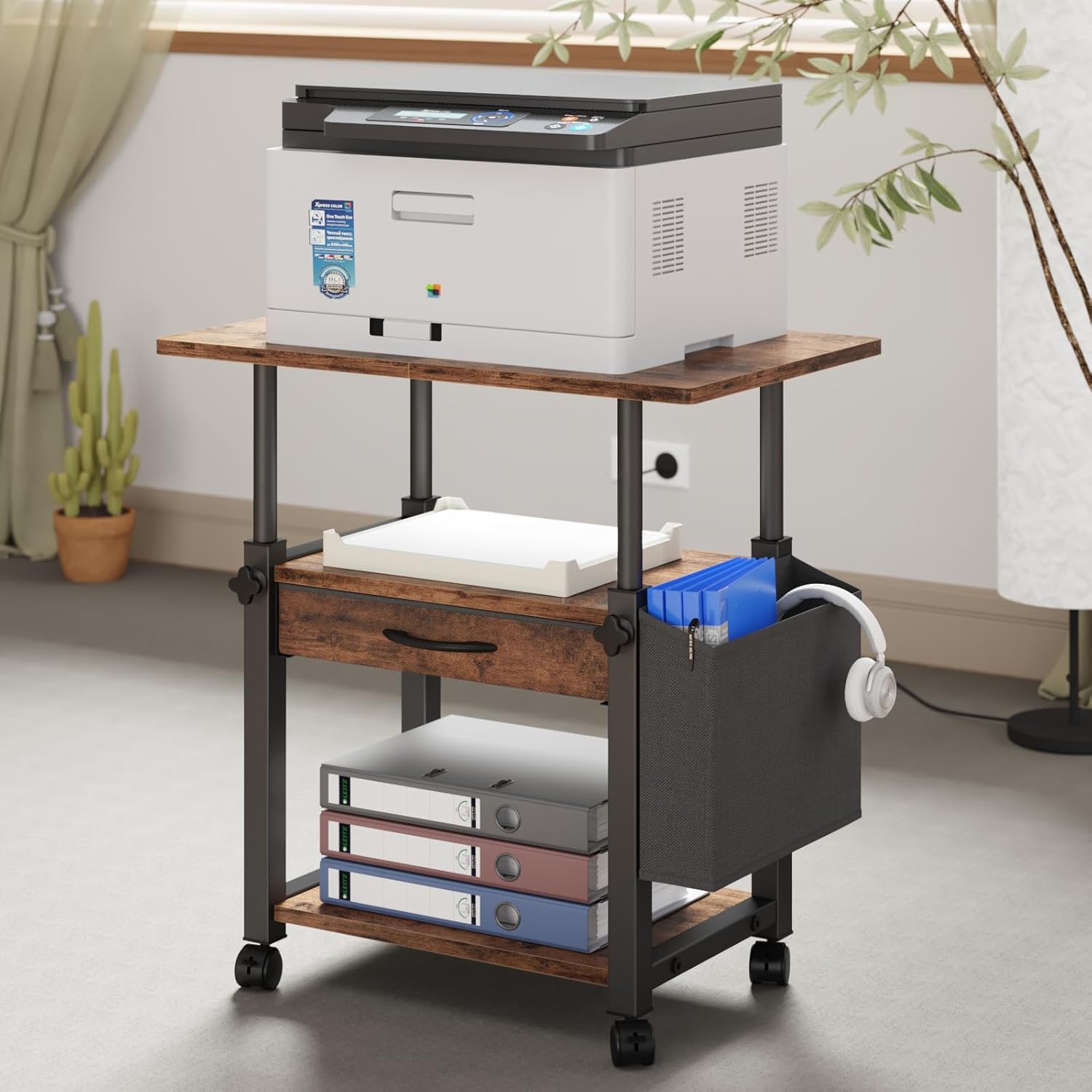 Large Printer Stand with Storage Drawer for Home Office Use