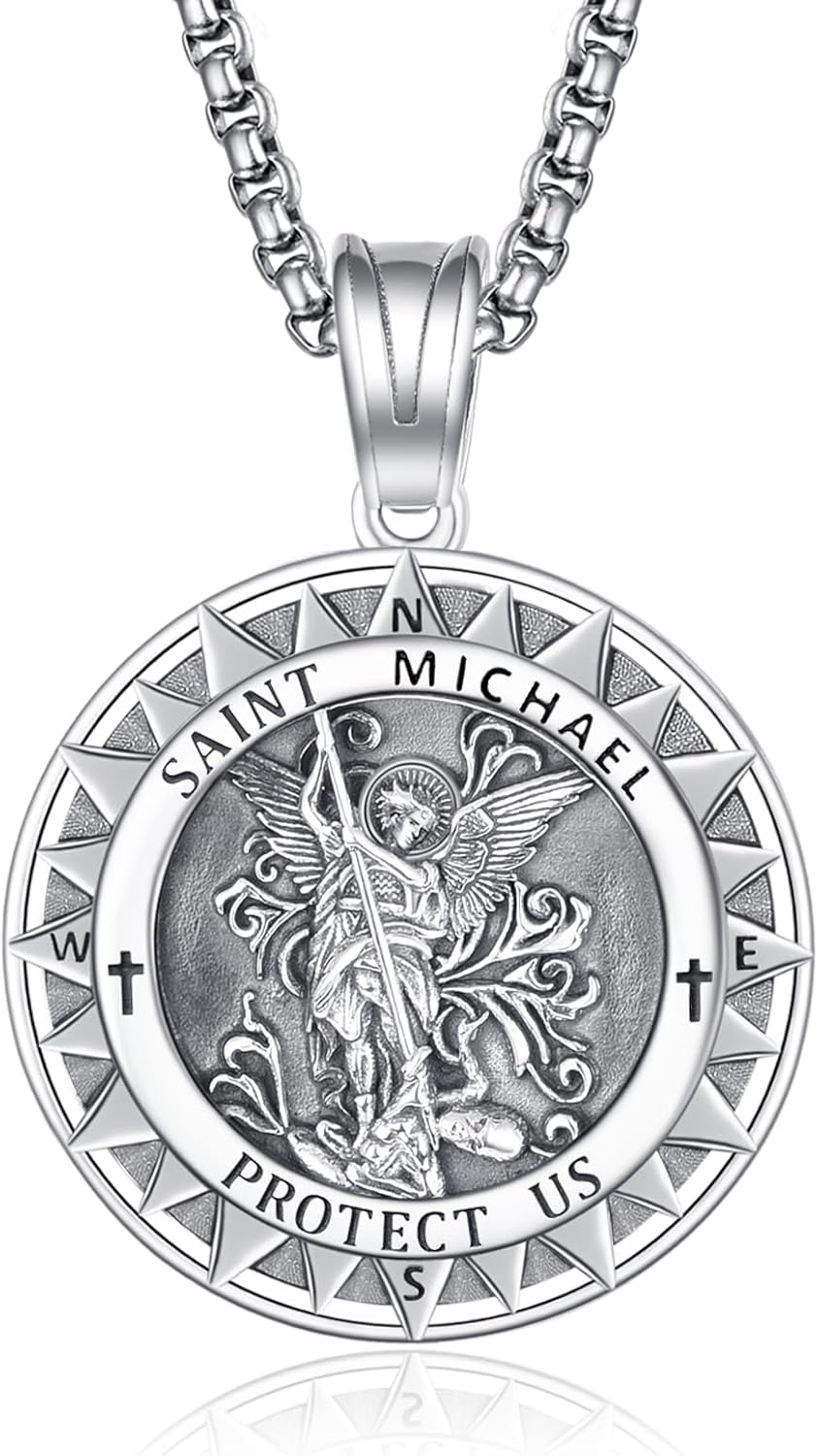 925 Sterling Silver Patron Saint Medals Amulet Necklace for Men