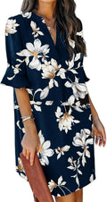 Summer Dresses for Women V Neck Ruffle Short Sleeve Casual Shift