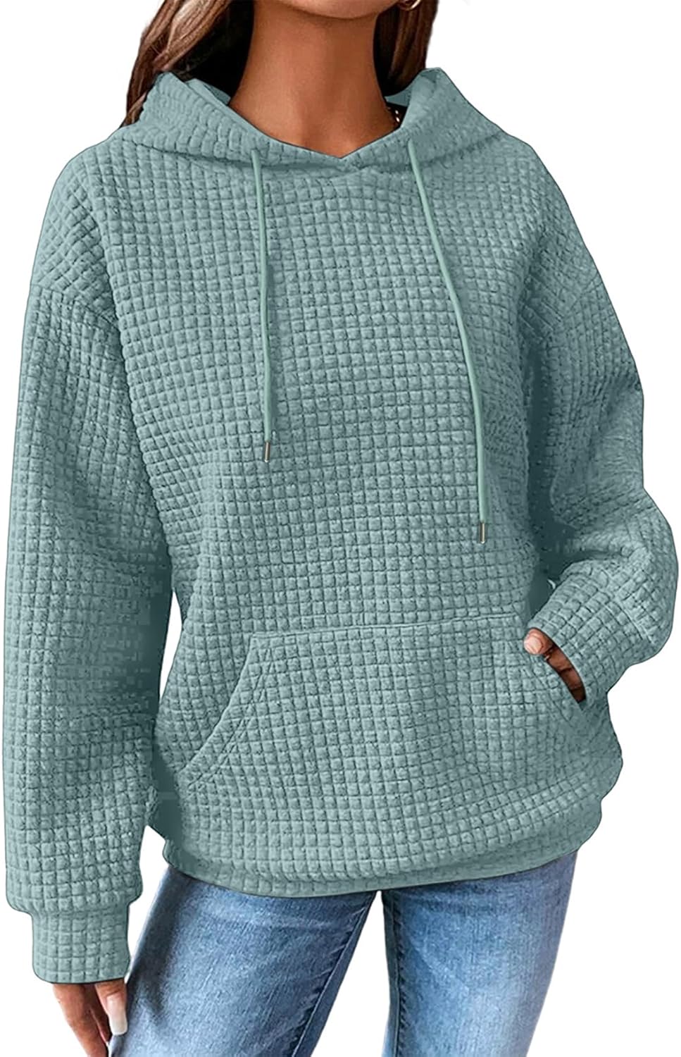 SHEWIN Womens Casual Long Sleeve Waffle Pullover Hoodie Tops