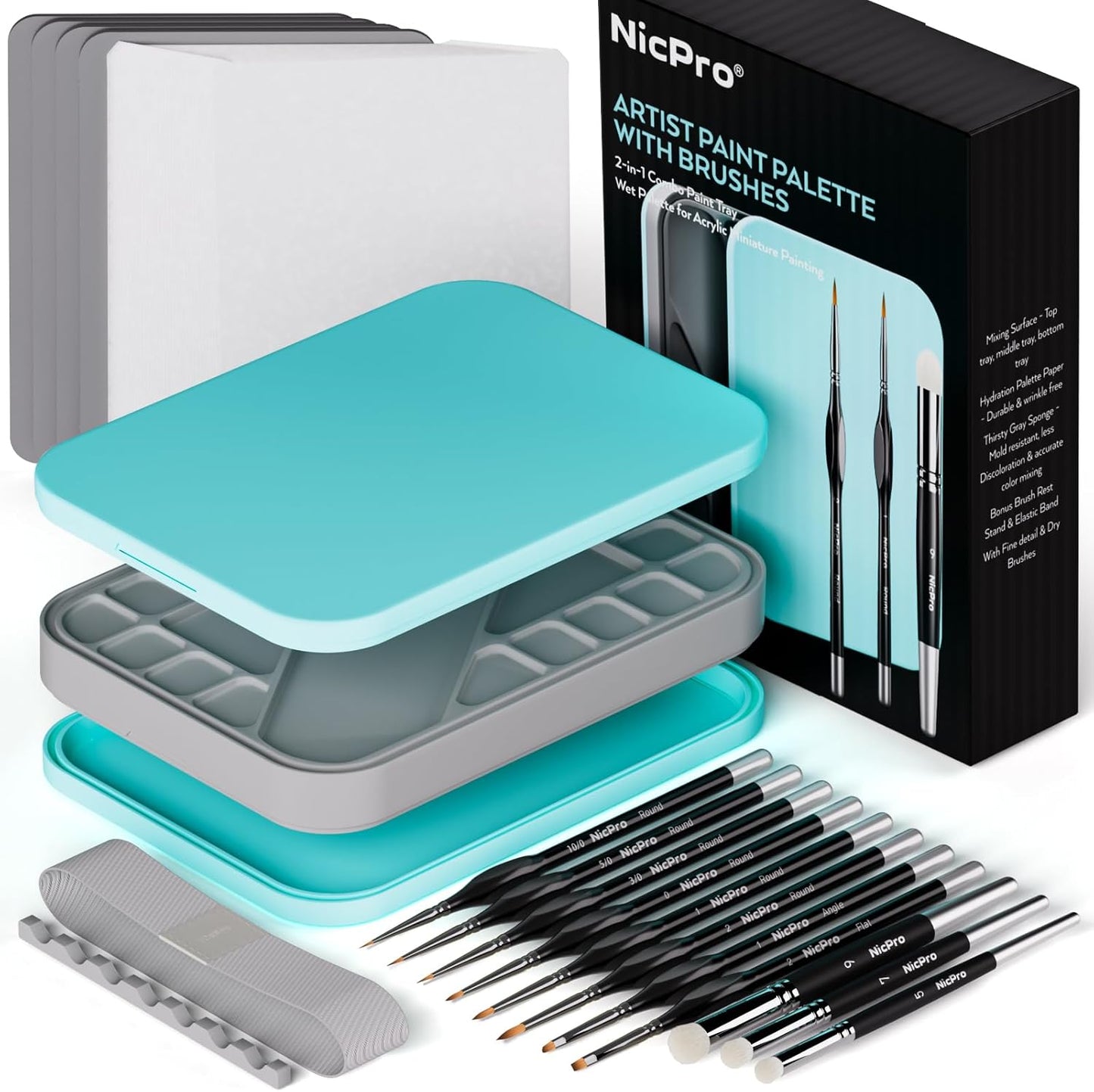 Nicpro Miniature Painting Kit with Wet Palette for Artists
