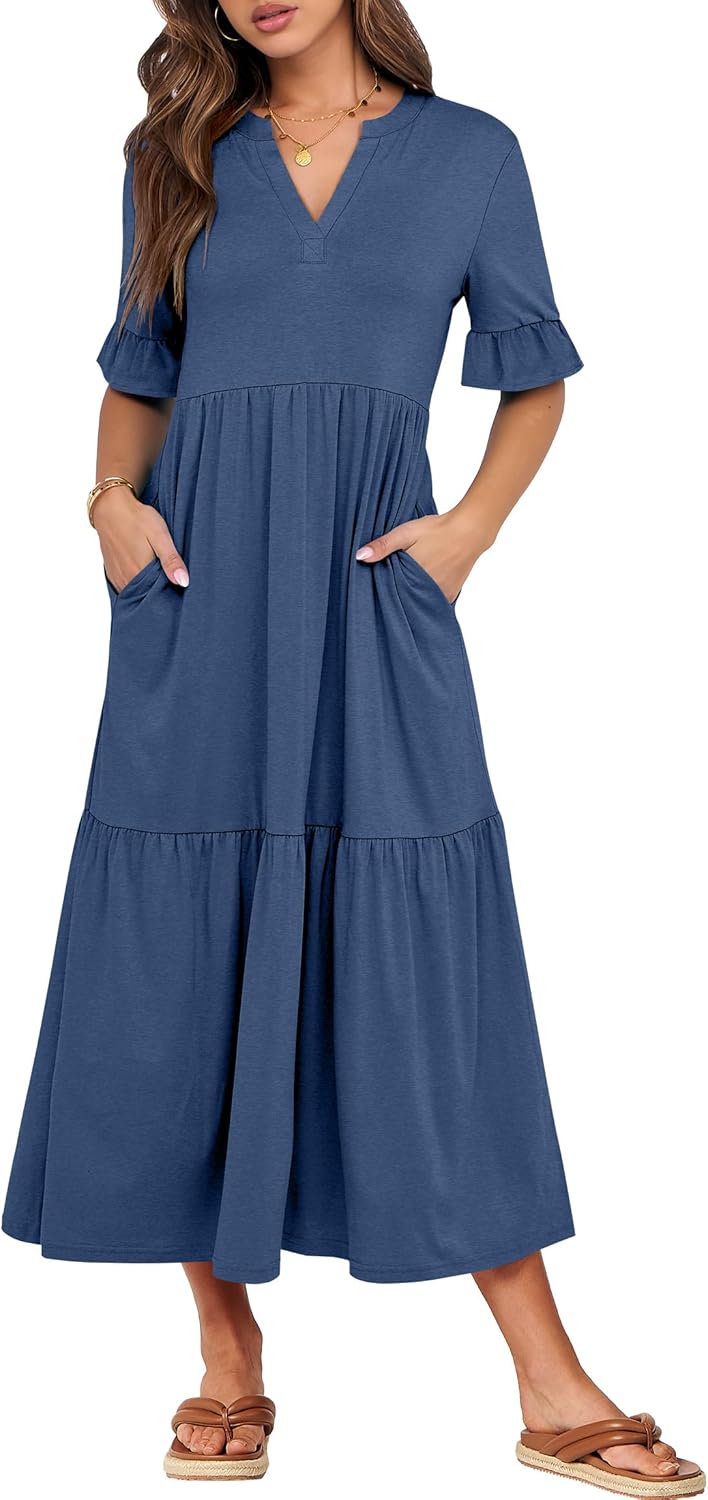 ANRABESS Women's Casual Summer Ruffle Short Sleeve Maxi Dress