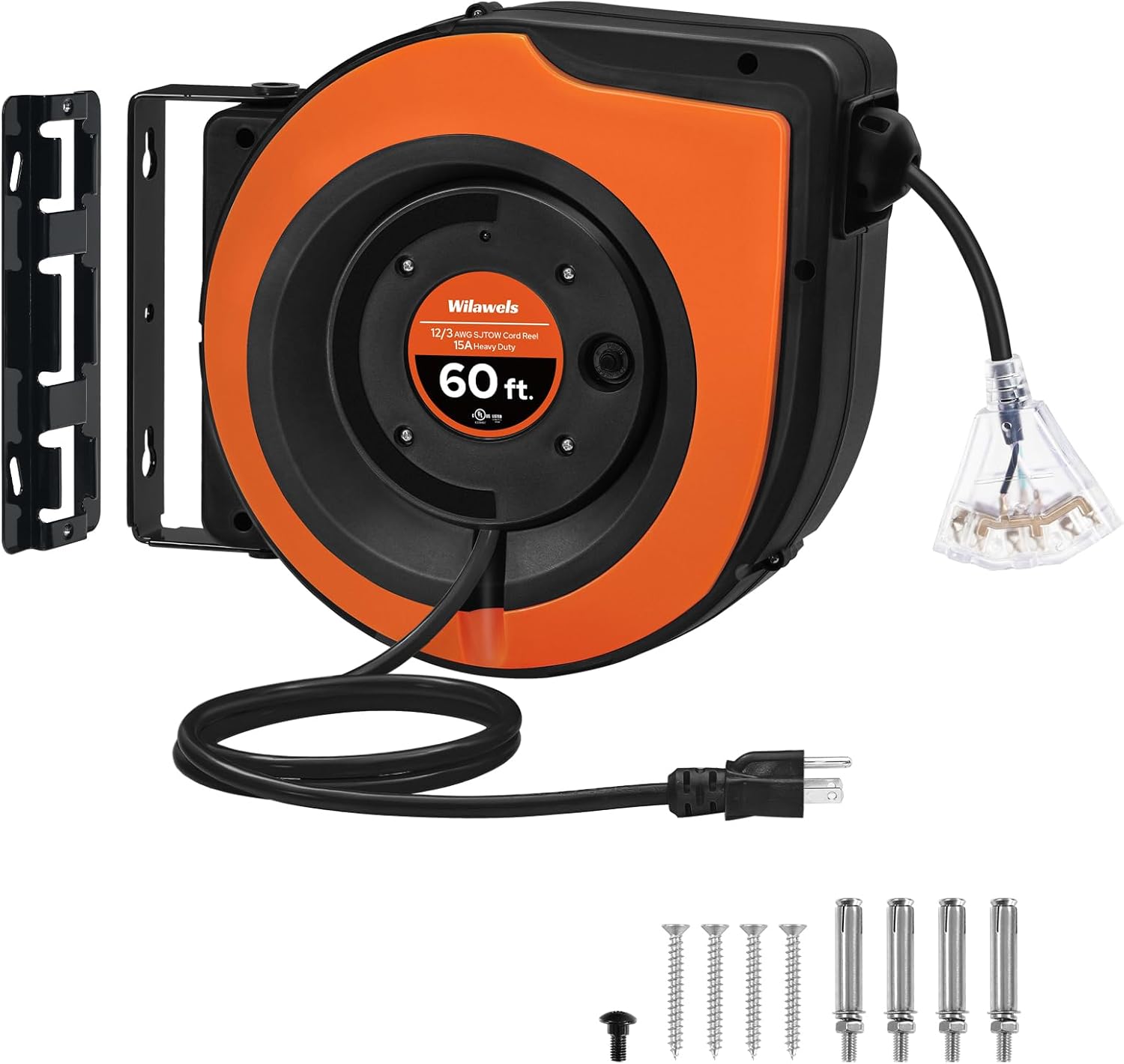 Retractable Cord Reel 60 FT Heavy Duty Extension Cord Solution