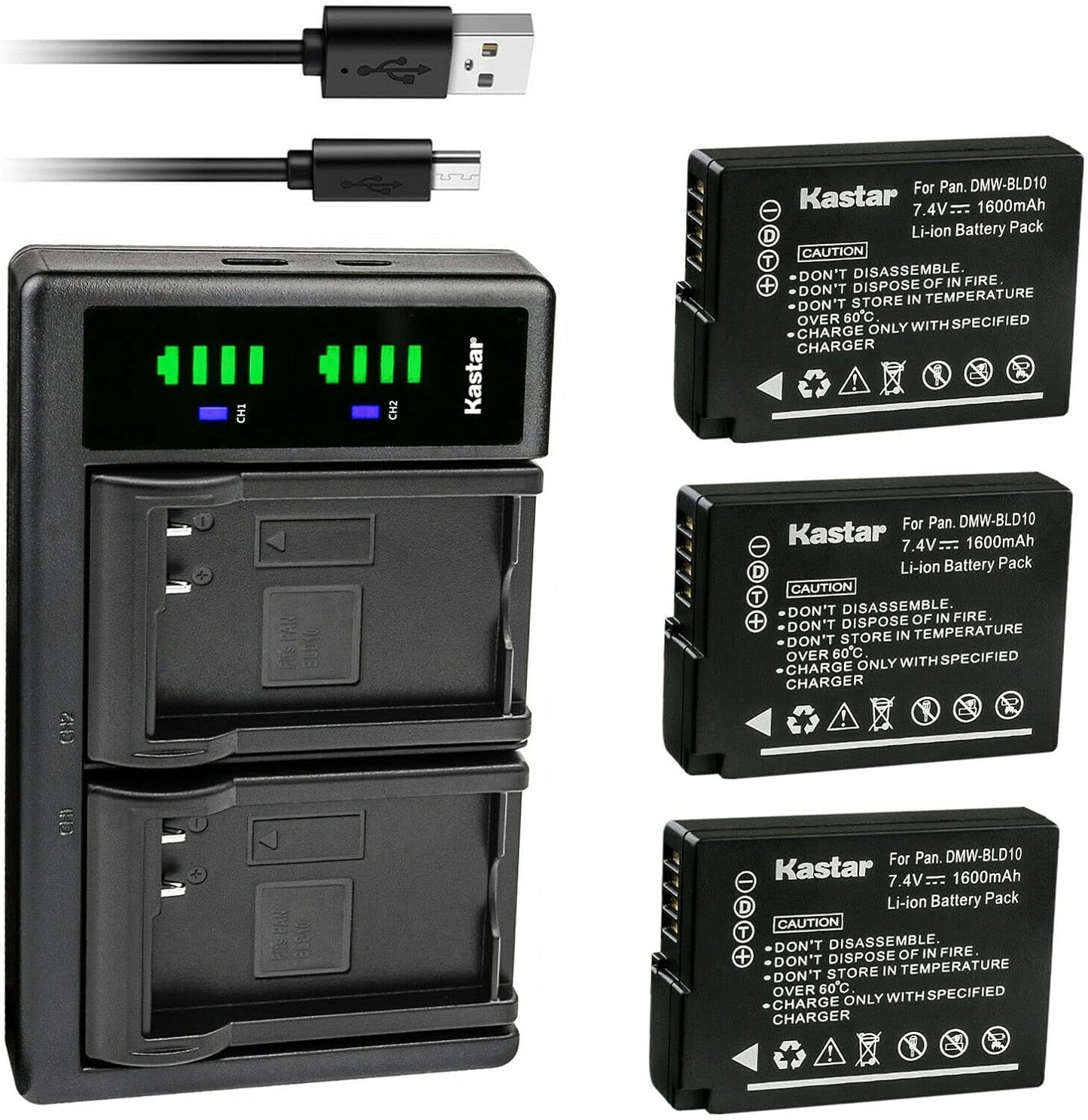 Kastar 3-Pack Battery and USB Charger for Panasonic DMW-BLD10