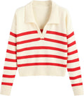 Womens Striped Collared Polo Sweater - Lightweight Fall Pullover
