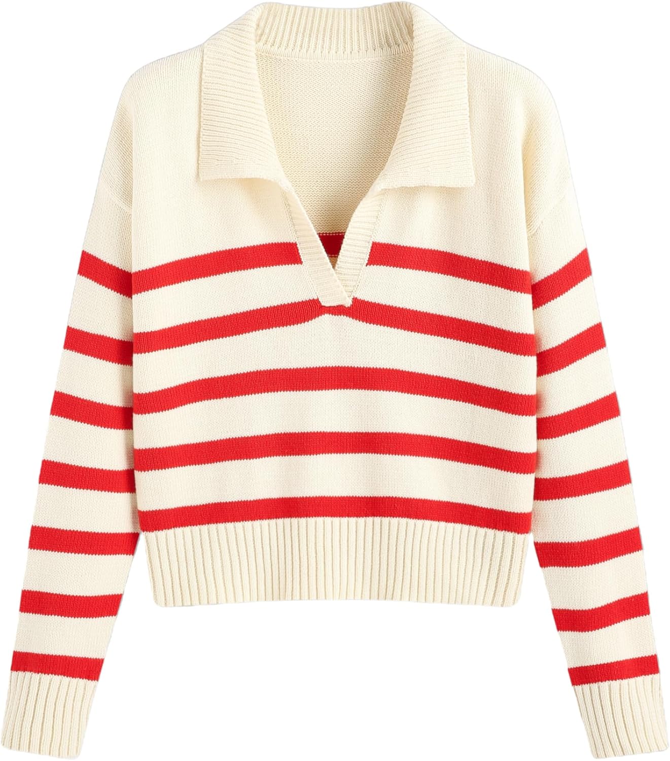 CIDER Womens Polo Sweater Striped Collared Lightweight Long Sleeve