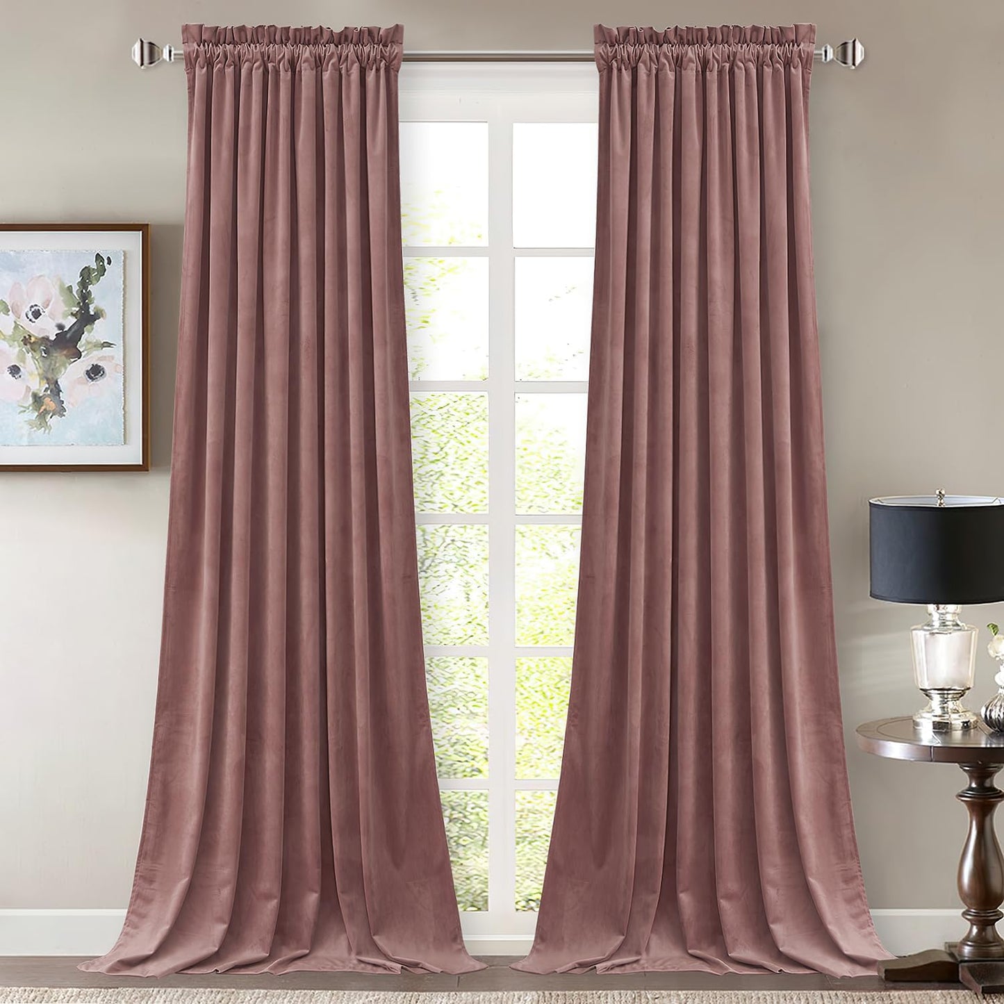 StangH Wide Rose Velvet Curtains - Luxurious Room Darkening Drapes