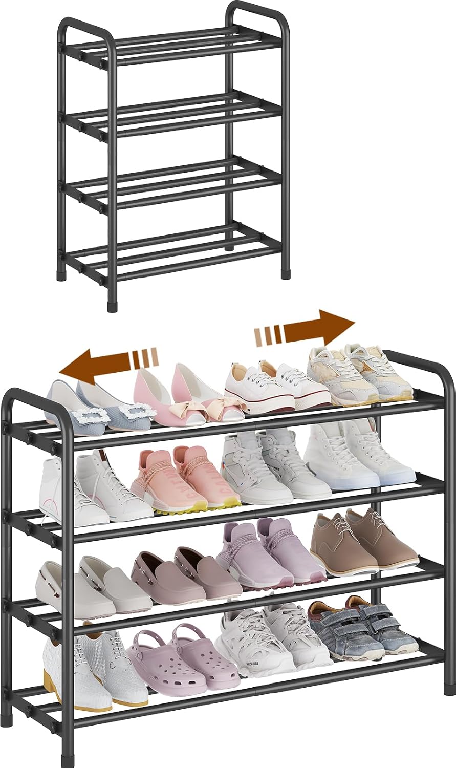 Expandable 4-Tier Shoe Rack Organizer for Closet and Entryway