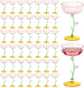 48 Pcs Pink Plastic Ribbed Coupe Glasses - Floral 7oz Cocktail Set