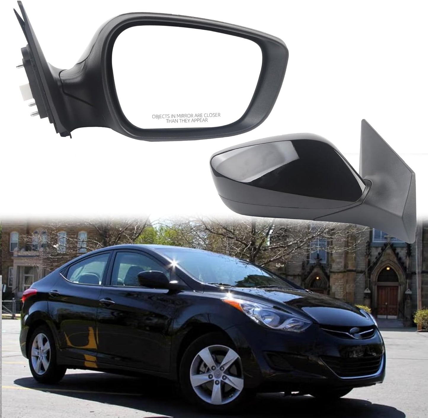 Passenger Side Mirror for 2011-2013 Hyundai Elantra - Black
