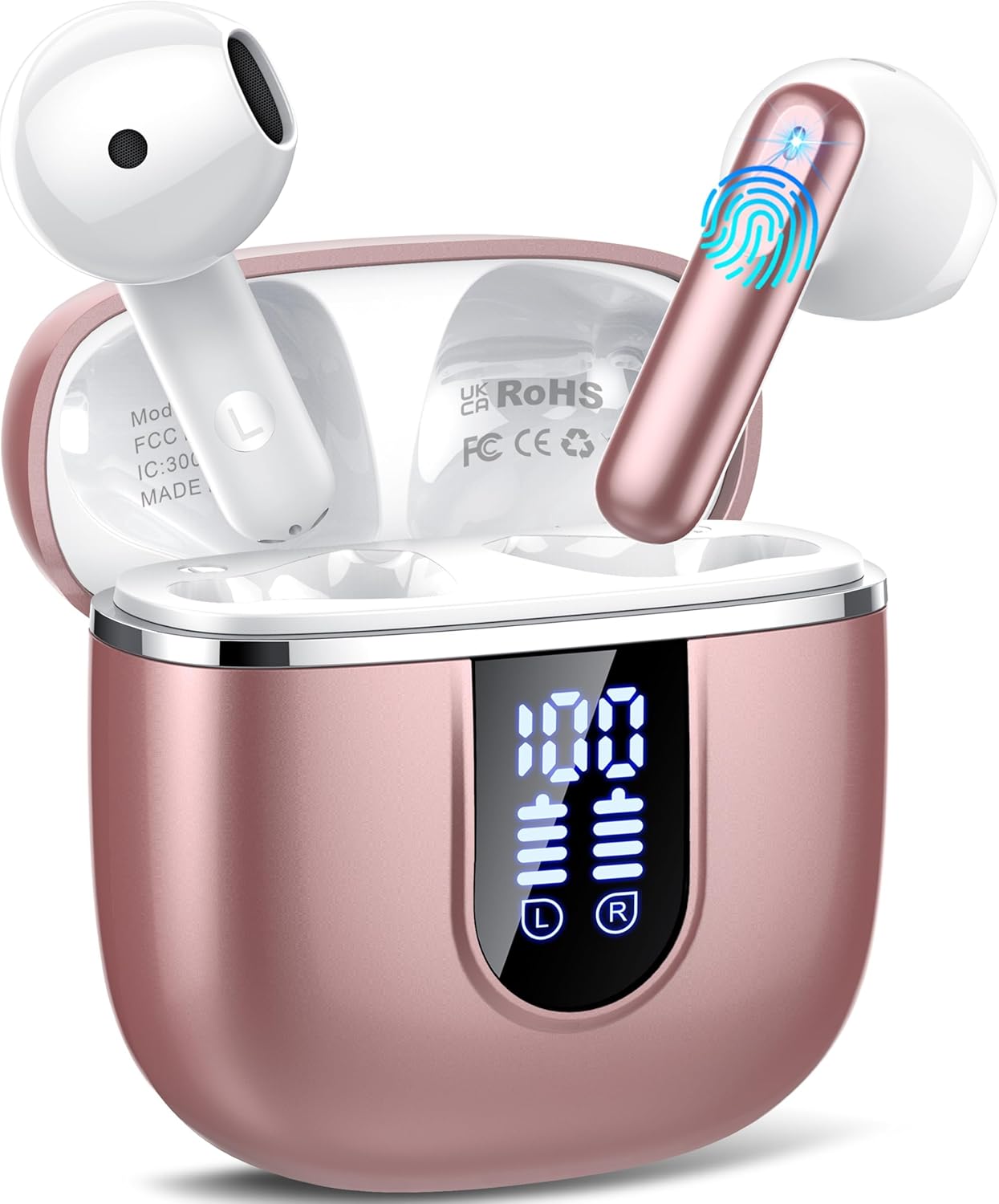40H HiFi Stereo Wireless Earbuds | 4 Mic Noise Cancelling | IP7 Waterproof | USB C | Pink Gold - Cillso