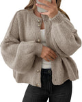 Womens Oversized Cardigans Button Up Long Lantern Sleeve Chunky Knit