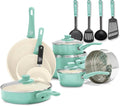GreenLife Soft Grip 16 Piece Cookware Set Turquoise - Ceramic Nonstick