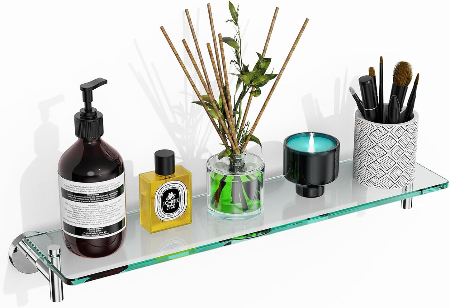 Floating Bathroom Shelf with Chrome Polished Glass Design