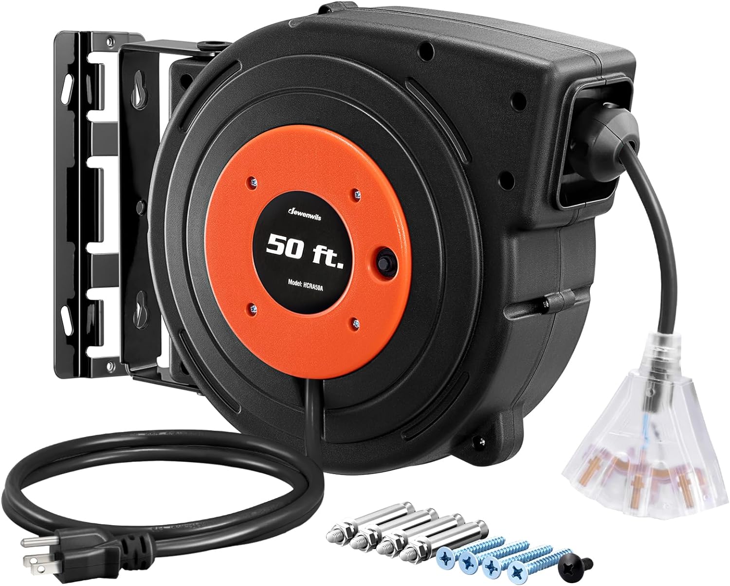DEWENWILS 50 FT Retractable Extension Cord Reel with Triple Tap