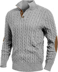 Men's Cable Knit Pullover Sweater Stand Collar Button (Style T4DD)