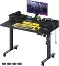 Ink Black Electric Standing Desk 47.2 x 23.6 in - LED Lights & Drawers