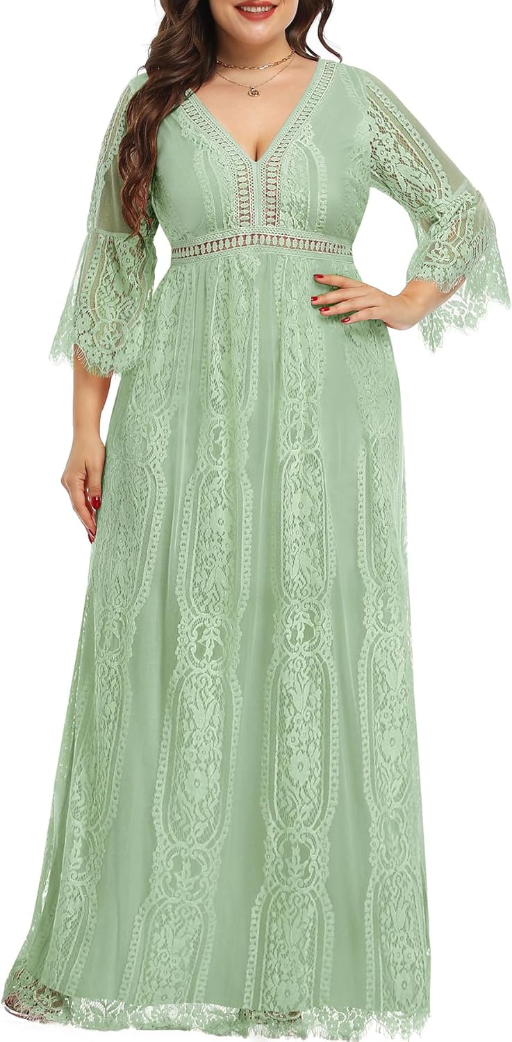 Plus Size Wedding Dress Boho - Elegant Maxi Bridal Lace Gown