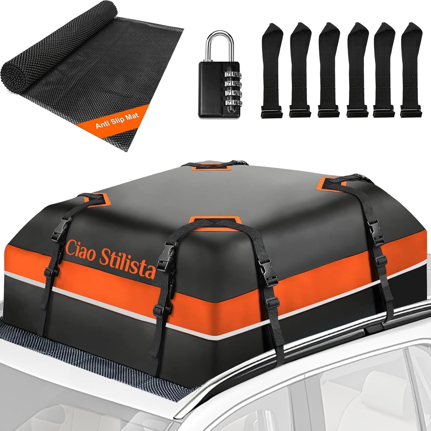 Waterproof 15ft Cargo Rooftop Carrier: Anti-Tear 840D, Gray Reflective Strap, Anti-Slip Mat