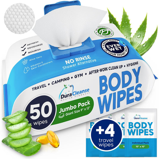 Duracleanse XL Bath Wipes - Thick Cleansing for Elderly, 50 Ct.