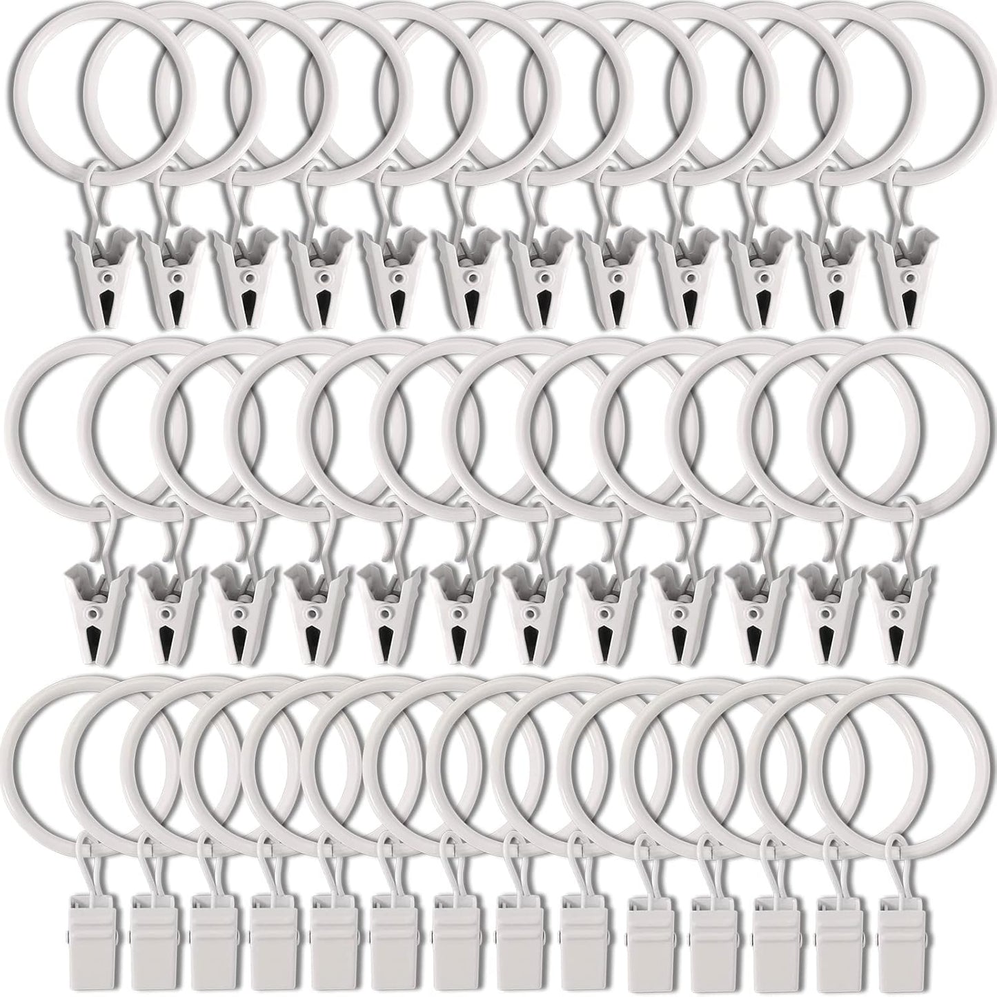 Securely Hang Drapes with 40 White Clip Rings