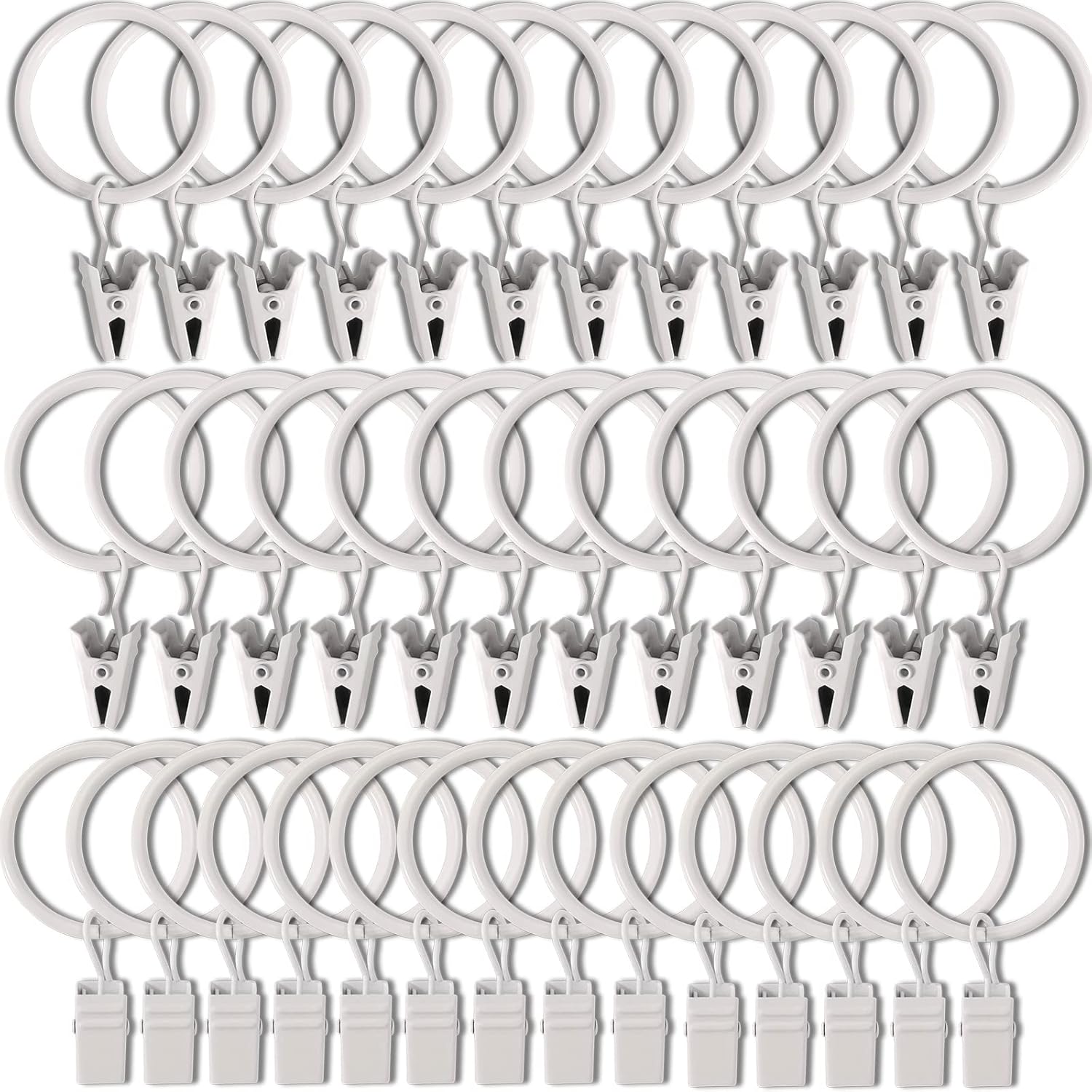 Securely Hang Drapes with 40 White Clip Rings