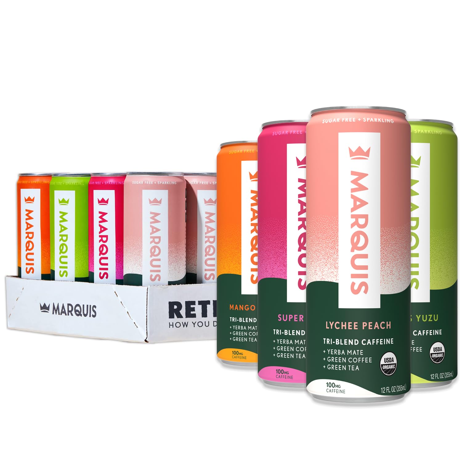 Marquis Natural Energy Drink Variety Pack - Sugar Free Caffeine