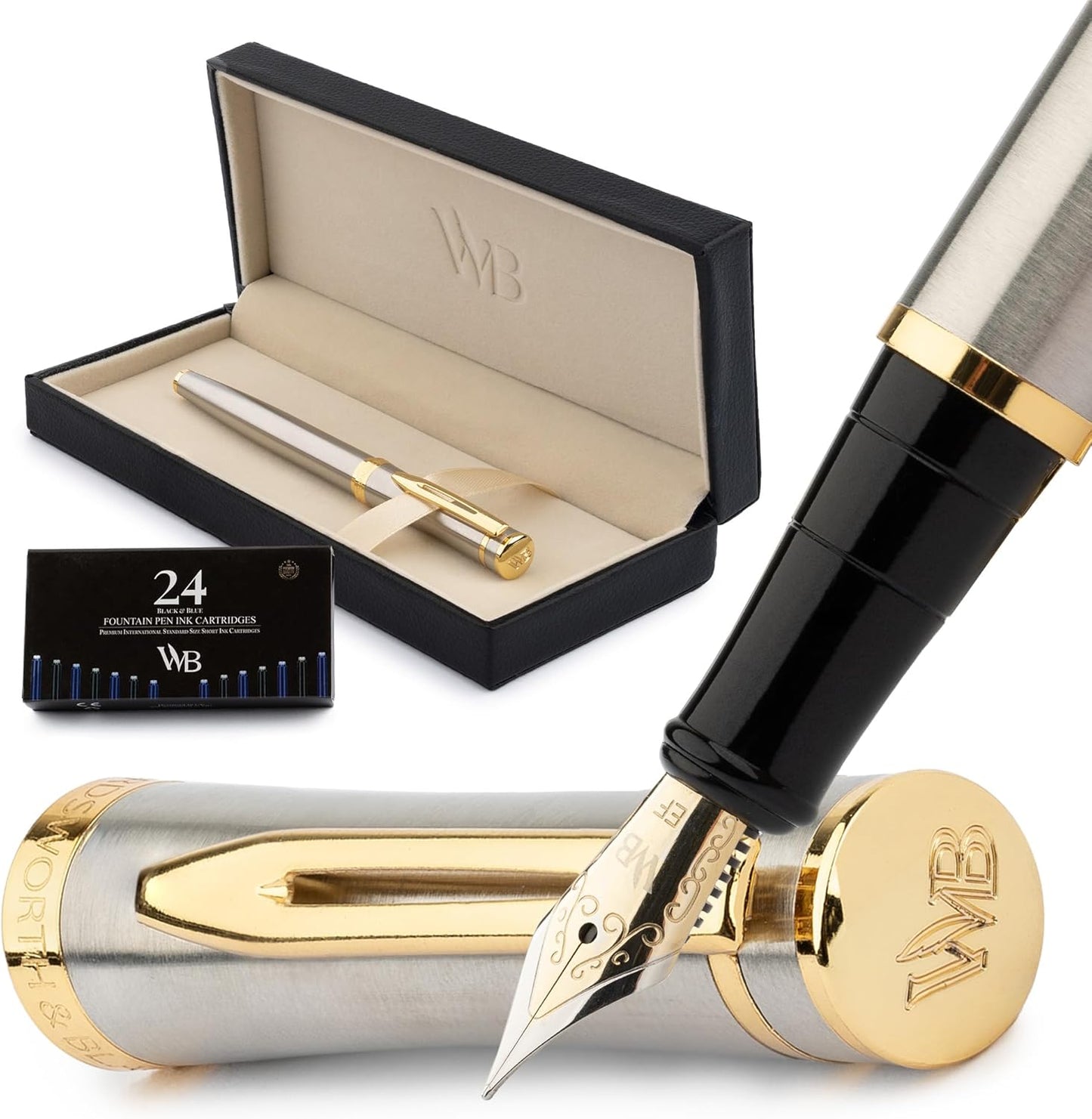 Elegant Wordsworth & Black Fountain Pen Set with 18K Nib
