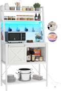 Farmhouse Bakers Rack with Power Outlet, LED Light - 4-Tier Shelf