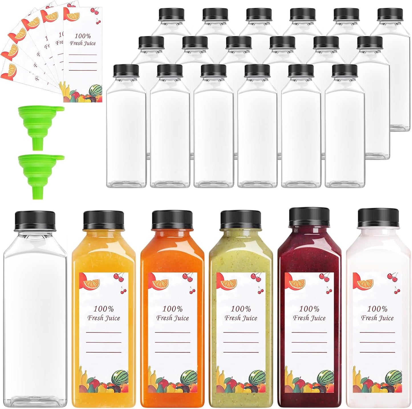 80pcs 16oz Juice Bottles with Caps for Smoothies and Juicing