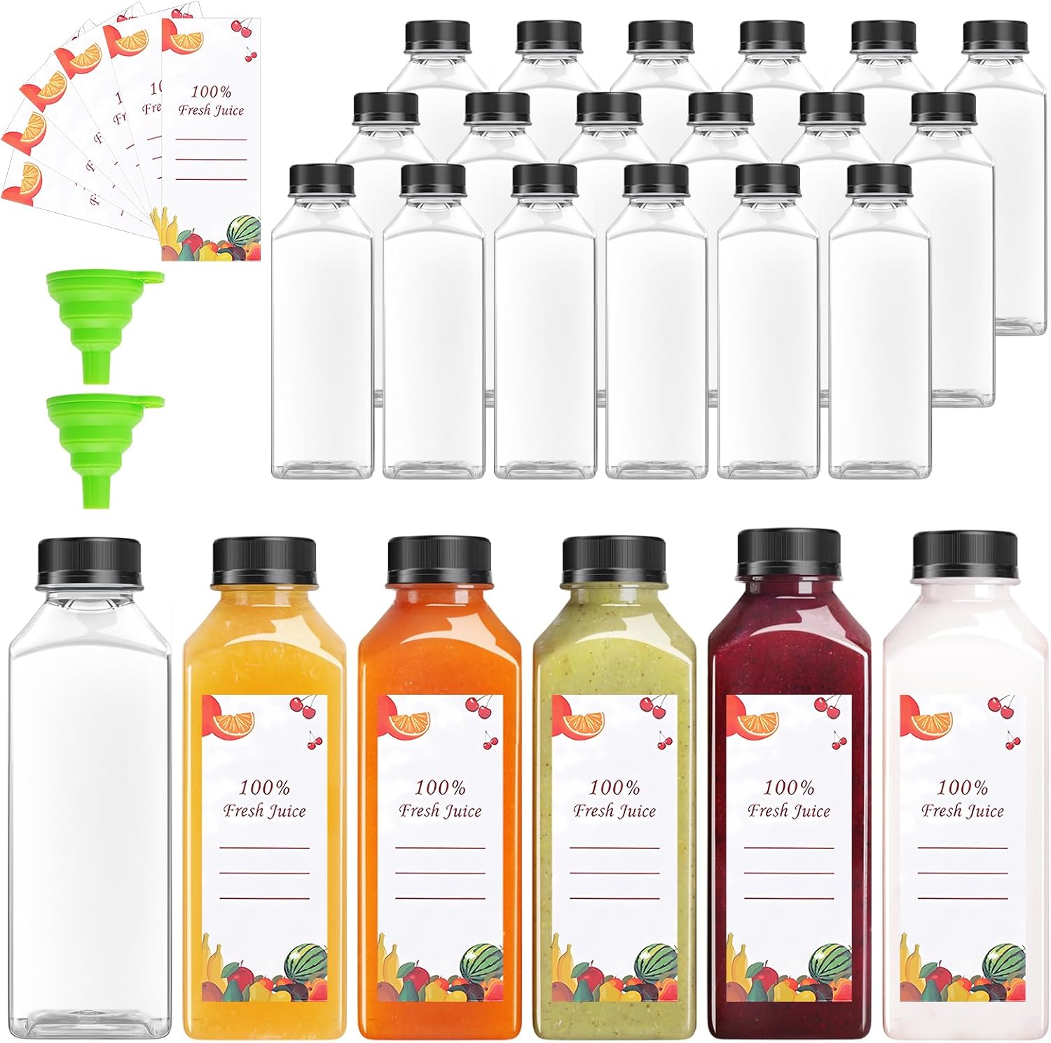 80pcs 16oz Juice Bottles with Caps for Smoothies and Juicing